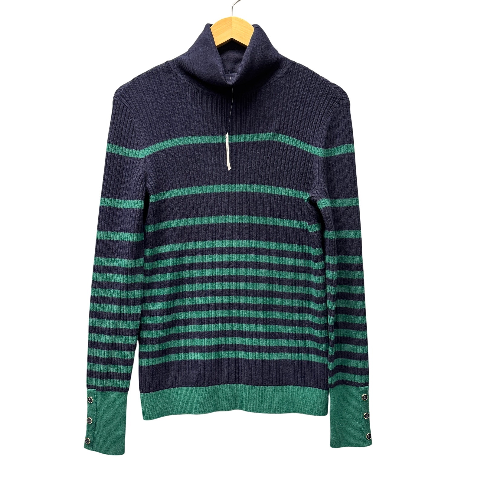 Talbots Turtleneck Sweater Blue Green Ribbed Knit Coastal Womens Small New